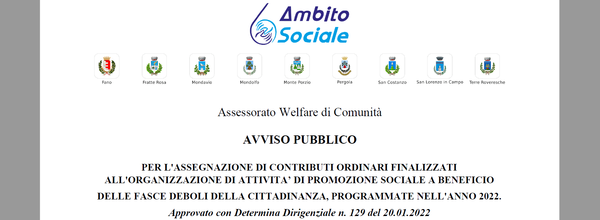 Avviso pubblico assegnazione contributi ordinari finalizzati all'organizzazione di attività di promozione sociale anno 2022