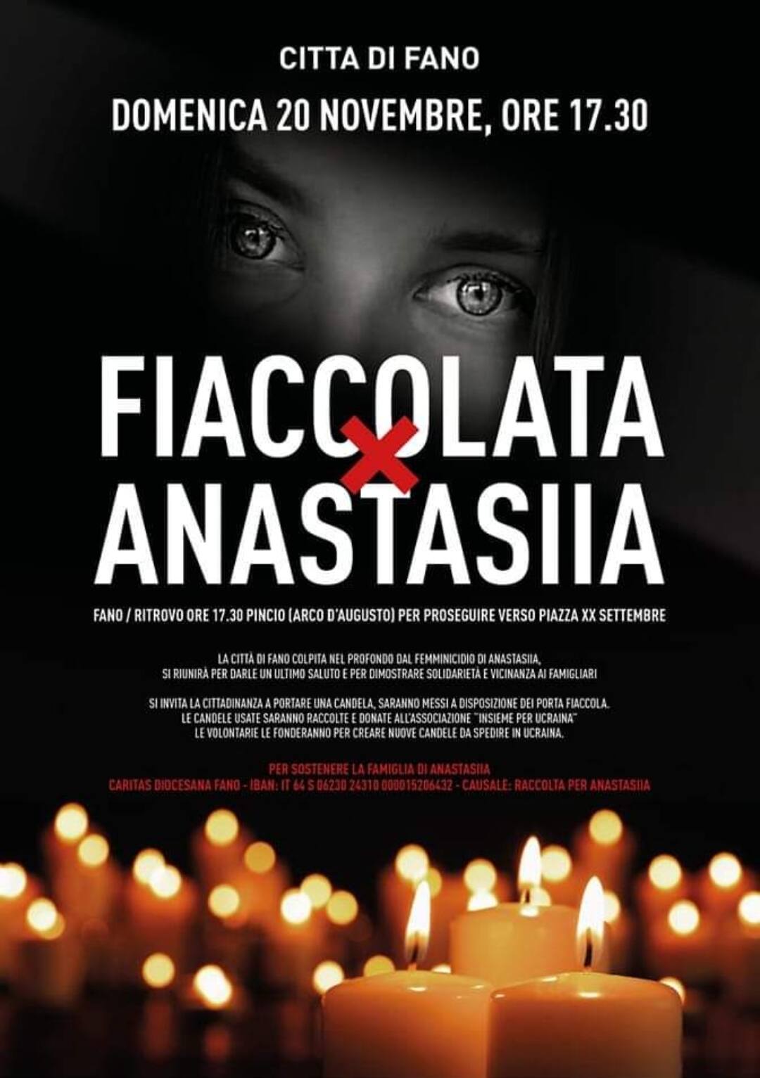 Domenica 20 novembre una fiaccolata in ricordo di Anastasia 
