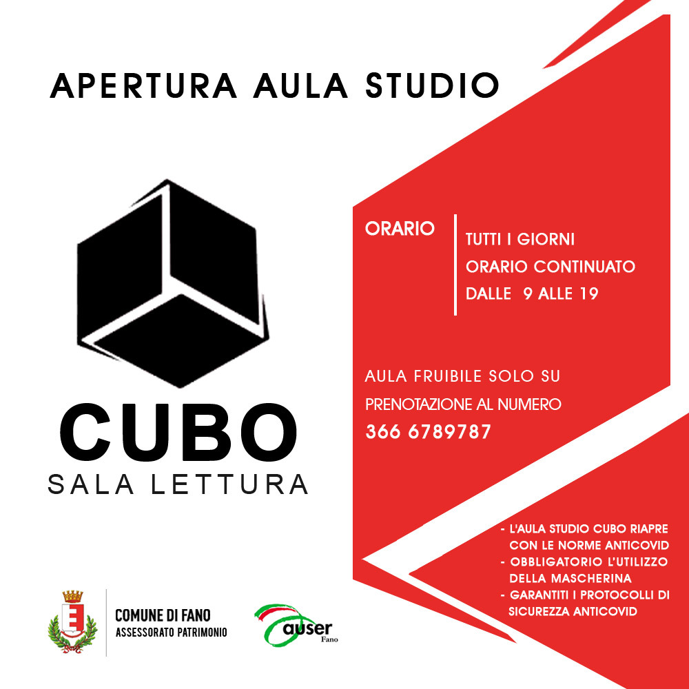 Comune di Fano: Riapre l'aula studio CUBO con le nuove norme Covid19